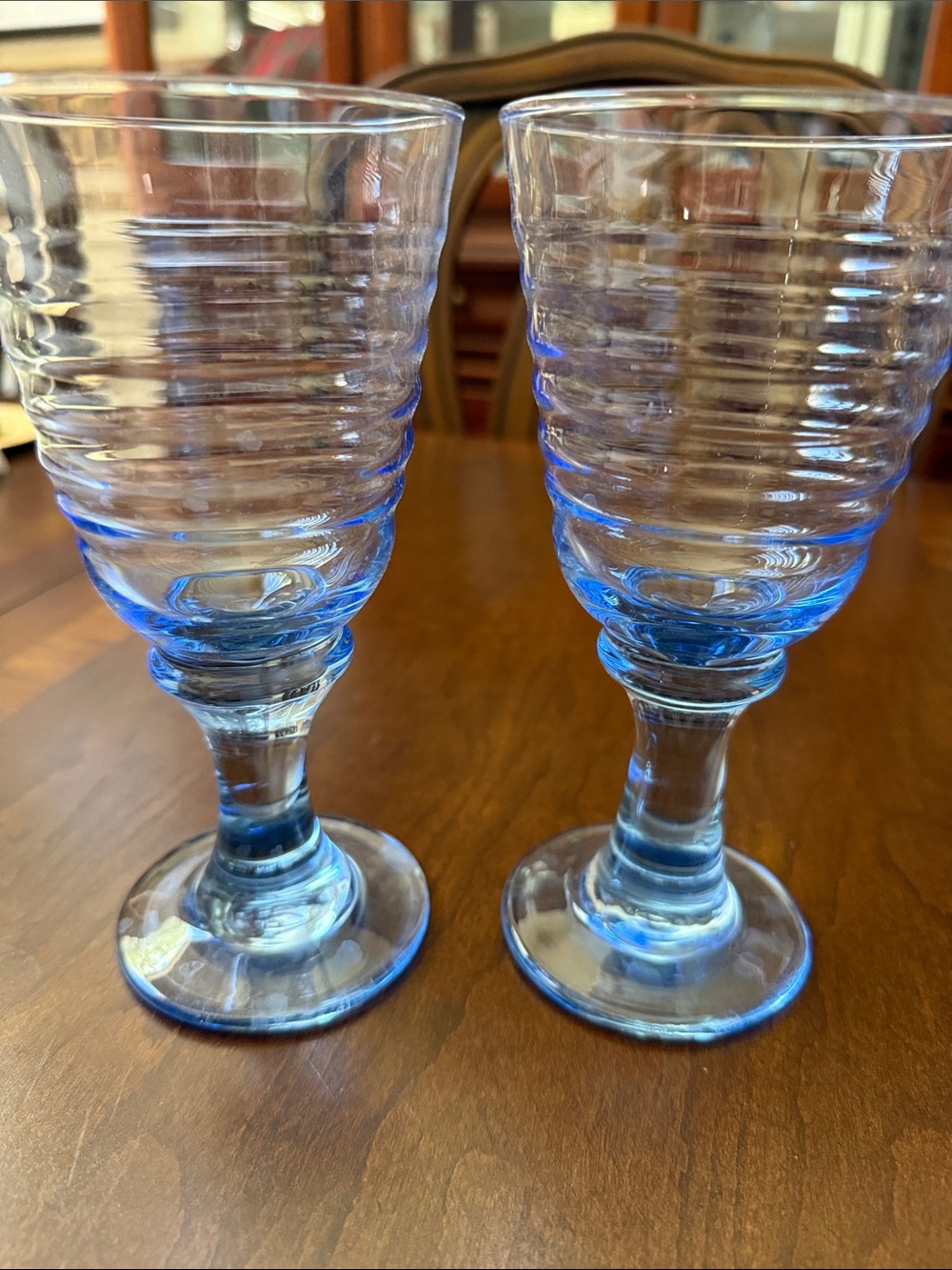 Vintage 1960’s set of 2 Libbey Sirrus Blue Wine Water glass Gobblet